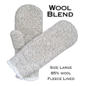 Wool 85% Blend Knit Mittens Large Oatmeal Beige Fleece Lined Rustic Warm Haiti